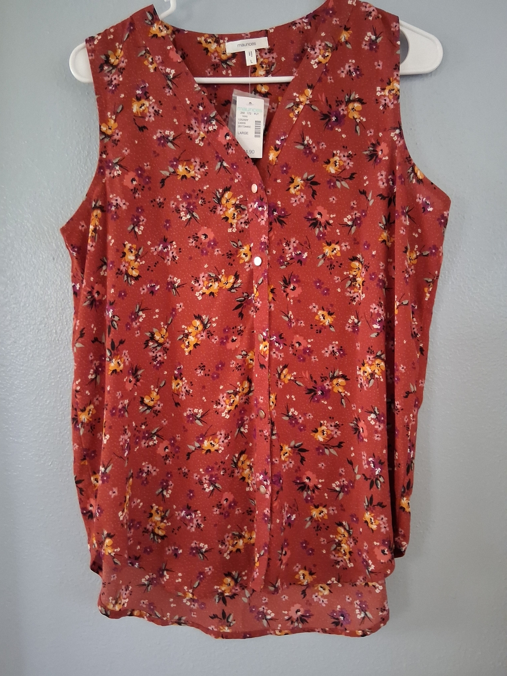 Maurices Rust Floral Sleeveless Button-Front Blouse